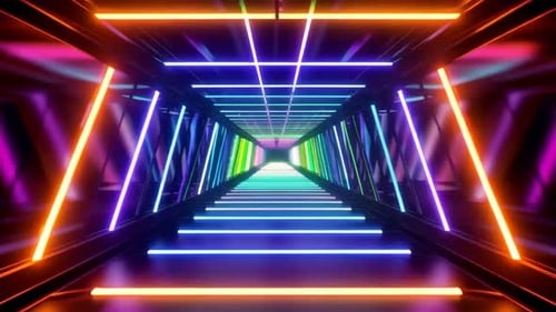 Futuristic Neon Light Tunnel Loop 3D Animation