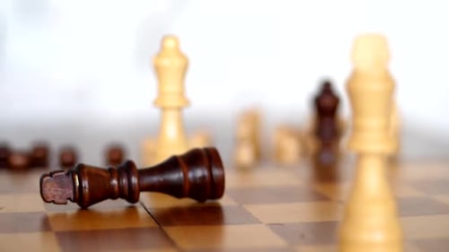 Yuriy Chess pieces. Chess board from hard strategy logic game.