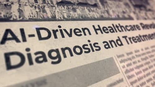 Retro AI Healthcare Newspaper Headline Focus Reveal