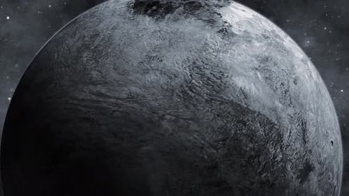 Vista ficticia del planeta 3D de Eris moviéndose con una estrella