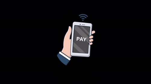 Animated Hand Holding Smartphone for Digital Wireless Payment
