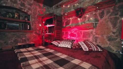 Bedroom in Stone Cottage Decorated for Christmas