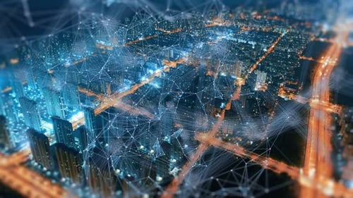 smart Connected city skyline. Futuristic network concept, city Technology