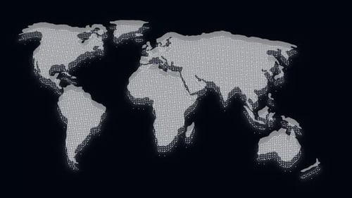 Stylized Dotted World Map on Dark Background