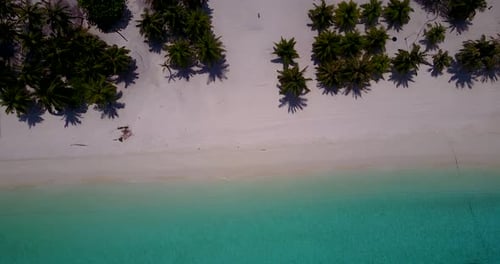 Caribbean top view of pristine beach with no people, pan shot 4k
