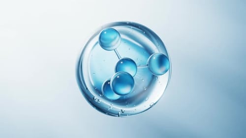 Kosmetikmolekül mit Wasserblasenhintergrund, 3D-Rendering.