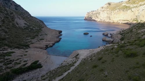 Cala Figuera Mallorca Spain Drone Footage of Blue Sea Water Vacation