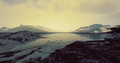 Serene Snowy Mountain Lake Landscape Motion Background