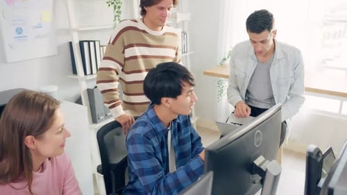 Group of young businessman and businesswoman people working in office.