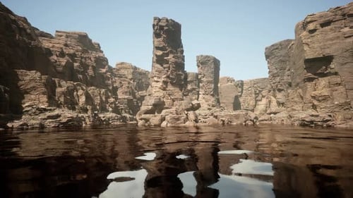 Beautiful Red River and Shores of Colored Sandstone
