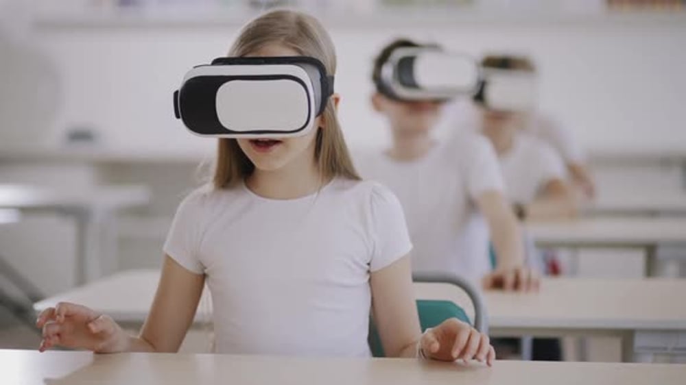 Children Using VR Headsets in a Classroom, Education Stock Footage ft ...