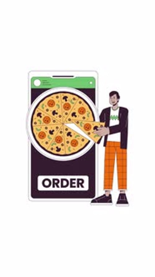 Online pizza order from smartphone 2D vertical animation