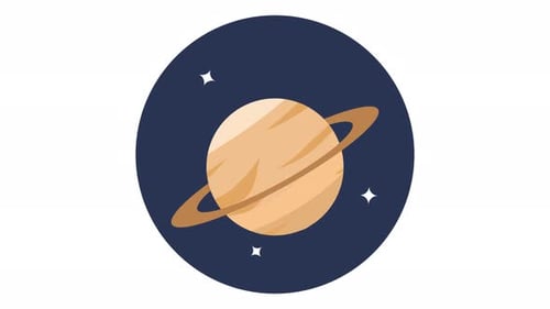 Animated Flat Design Planet with Rings Icon