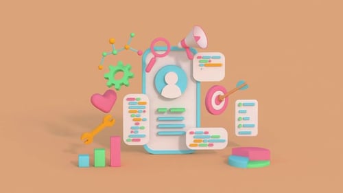 Social media marketing and search engine optimization. Minimal cartoon style 3D render animation