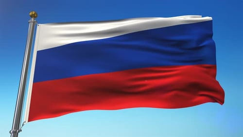 Russian Flag Waving Animation Loop with Blue Sky