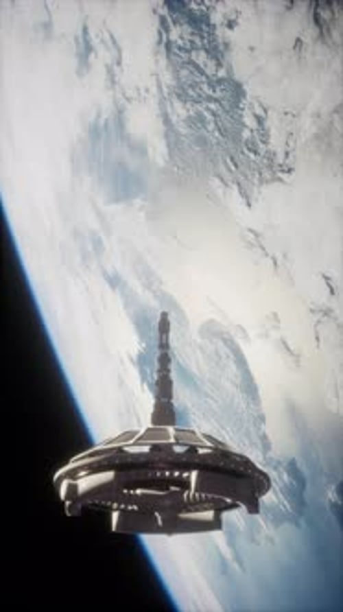 Futuristic Space Satellite Orbiting the Earth