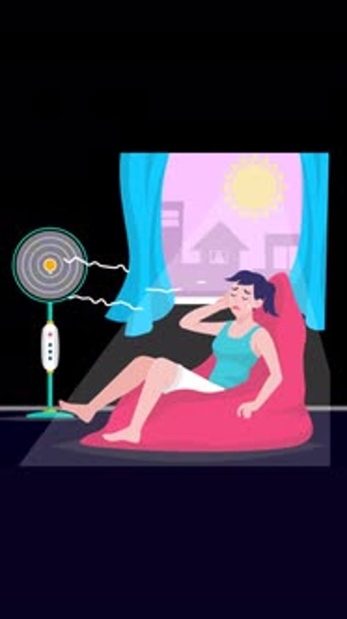Flat Design Animation of Person Cooling Down with Fan