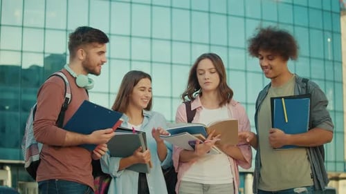 Group of Students Talk at University Yard