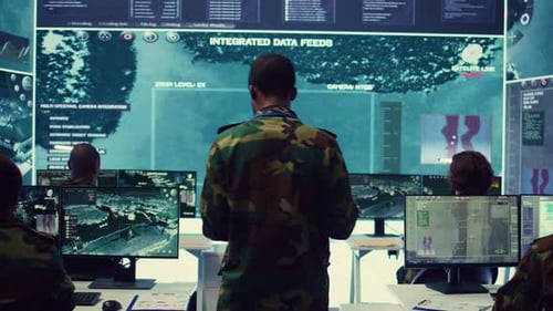 Military Personnel Work in High Tech Operations Center