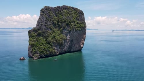 Aerial View of the Iconic Limestone Cliff at Koh Poda Krabi