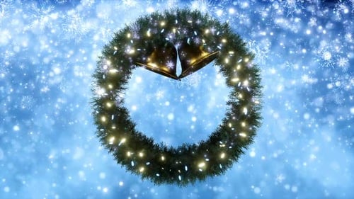 Animated Christmas Wreath with Bells and Falling Snowflakes