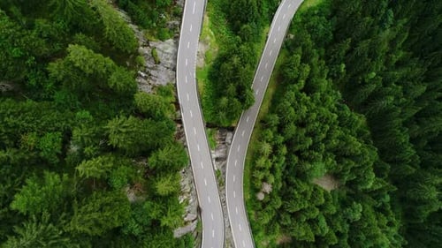 Serpentine Mountain Road Cutting Through Lush Gree