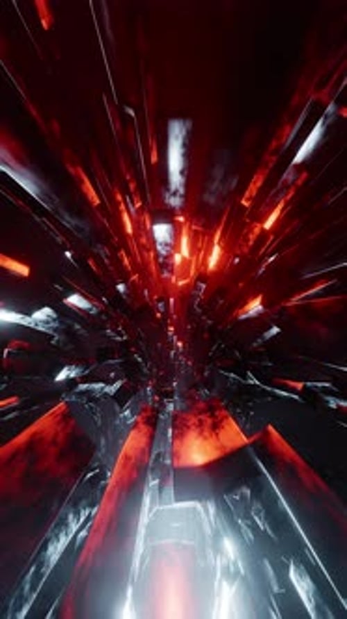 Flying through a tunnel in outer space. Vertical looped video