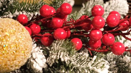 Christmas Berries and Ornament Close Up