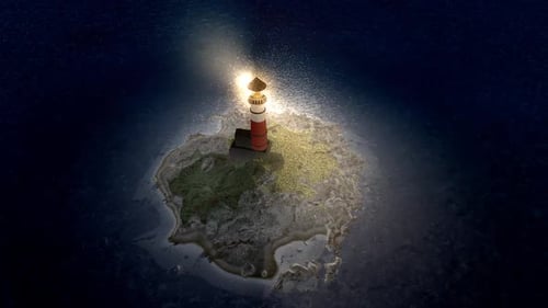 Lighthouse Illuminating Isolated Island at Night