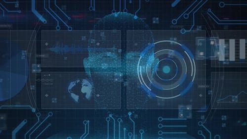 Animation of scopes scanning human head over grid