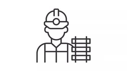 Animación simple de línea delgada en negro del icono de un trabajador ferroviario