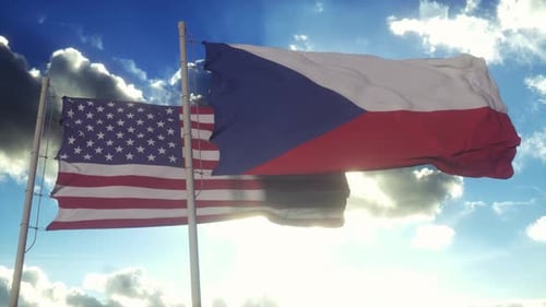 United States and Czech Republic Flags Waving