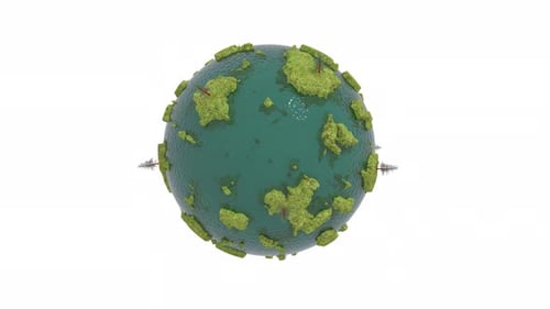 The Green Planet Rotates on a Transparent Back Intro Able to Loop Seamless