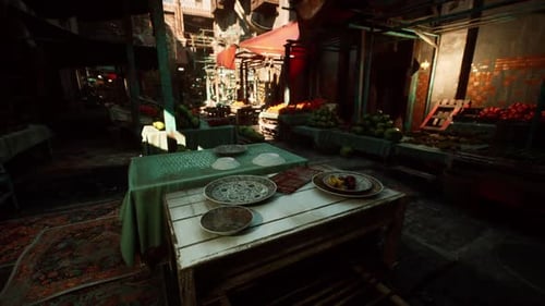 Vibrant Bazaar Street with Dynamic Sunlight