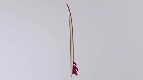 Minimalist Wooden Surfboard with Red Outline