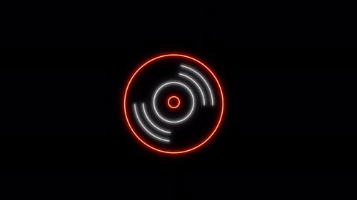 Retro Vinyl Record Neon Light Icon On Black Background
