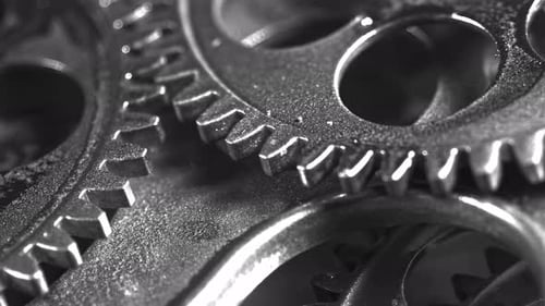 Rotating Gears in Monochrome Macro Detail