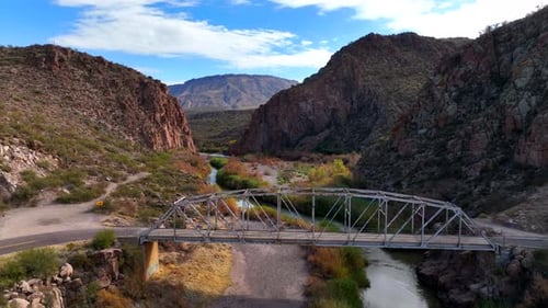 Aerial view of Salt River and mountains, United States.