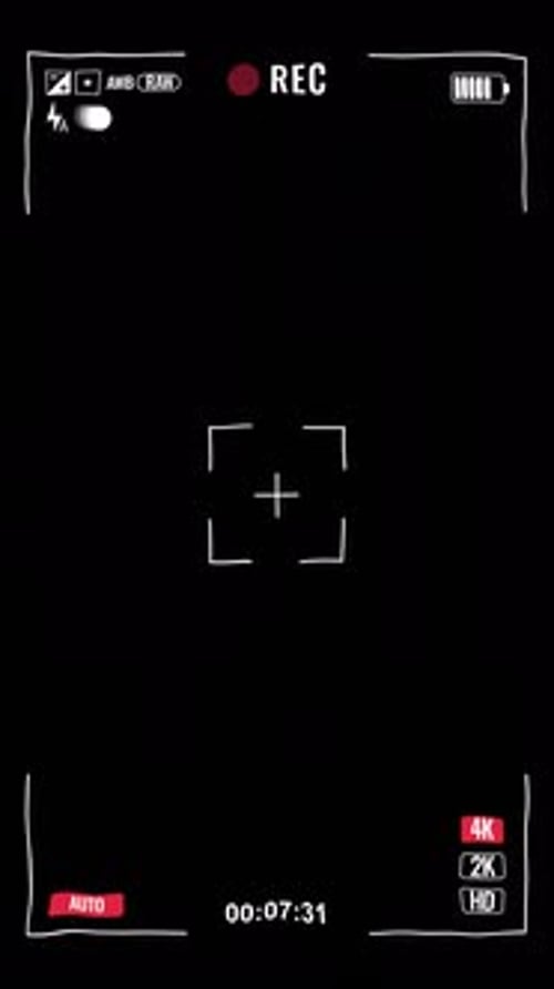 Tema preto da interface do gravador de tela da câmera