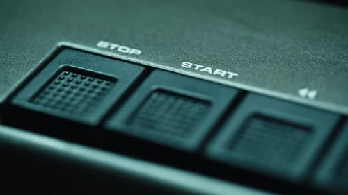 Closeup Radio Buttons Panel in Studio Place Stop Start Keys on Tape Recorder