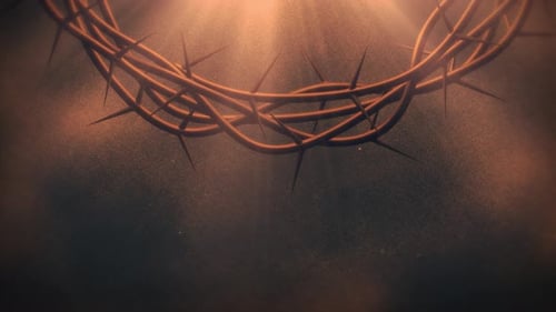 Fundo de sexta-feira santa de Páscoa com coroa de espinhos e raios de luz 4K