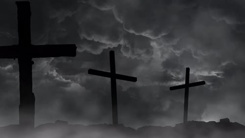 Dramatic Silhouetted Crosses Against Stormy Sky Animation