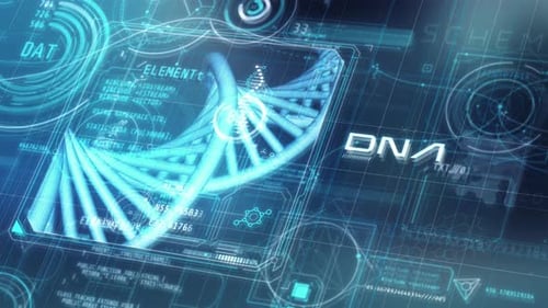 Futuristic DNA Structure Animated Holographic Data Display