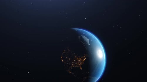 Realistic 3D Earth Rotating in Space with City Lights
