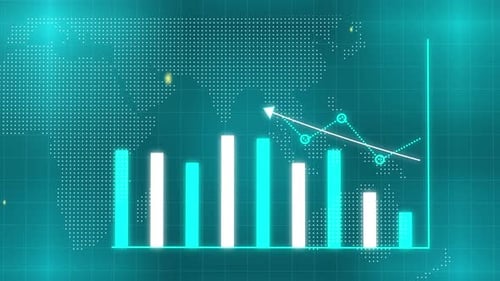 Colorful business graph growth with world map animation background.