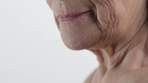 Lower Face of a Elderly Woman with Wrinkled Skin