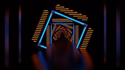 Reverse Corridor With Blue And Orange Neon Arch Background Vj Loop In 4K