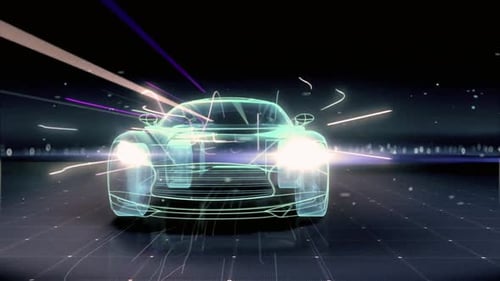 Futuristic Digital Car Hologram Animation on a Grid