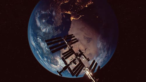 International Space Station in Outer Space Over the Planet Earth Orbit