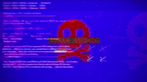 Animated Retro Glitch Hacking Alert with Skull Symbol